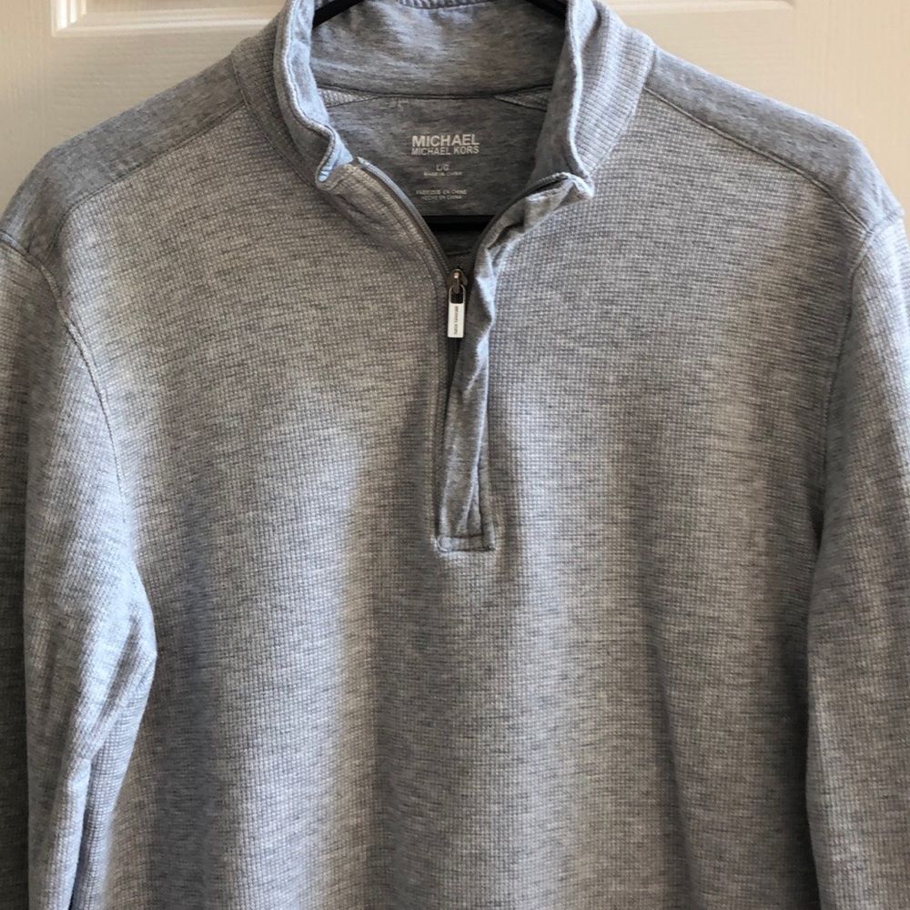 Michael Kors Men's Quarter Zip Pullover Sweater Gray Heather Size Large Fit Med